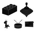 Yula, lego, drum, giraffe.Toys set collection icons in black style vector symbol stock illustration web. Royalty Free Stock Photo