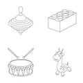 Yula, lego, drum, giraffe.Toys set collection icons in outline style vector symbol stock illustration web. Royalty Free Stock Photo