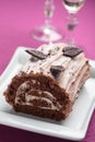 Yule log cake on a Christmas table