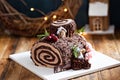 Yule log roll cake for Christmas Royalty Free Stock Photo