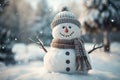 Yuletide joy Snowman in winter landscape, space for festive text