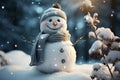 Yuletide joy Snowman in winter landscape, space for festive text