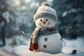 Yuletide joy Snowman in winter landscape, space for festive text