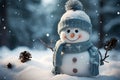 Yuletide joy Snowman in winter landscape, space for festive text