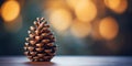 Yuletide Mood: Pine Cone with Blurred Christmas Background for Banner. Generative ai