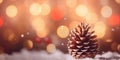 Yuletide Mood: Pine Cone with Blurred Christmas Background for Banner. Generative ai