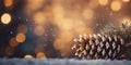Yuletide Mood: Pine Cone with Blurred Christmas Background for Banner. Generative ai