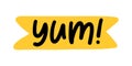 YUM doodle quote. Only one single word. Printable graphic tee. Design doodle for print. Vector Colorful Cartoon style.