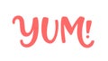 YUM doodle quote. Only one single word. Printable graphic tee. Design doodle for print. Vector Colorful Cartoon style.