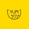 Yum icon with smile, tongue and saliva. Abstract logo line Royalty Free Stock Photo