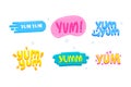 Yum Yum Icons Set. Creative Banners with Colorful Typography and Design Elements. Text Composition Isolated