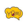 Yum, yum-yum sticker. Banner with funny licking face Royalty Free Stock Photo