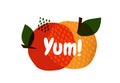 Yum text in the speech bubble. Yummy concept design doodle for print. Royalty Free Stock Photo