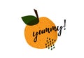 Yum text in the speech bubble. Yummy concept design doodle for print. Royalty Free Stock Photo