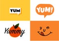 Yum text in the speech bubble. Yummy concept Royalty Free Stock Photo