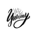 Yum. Yummy PHRASE. Hand drawn vector lettering. Illustration isolated on background Royalty Free Stock Photo