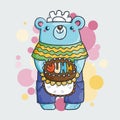 Yumm. Cute chef bear with a beautiful cake. Teddy and sweet dessert Royalty Free Stock Photo