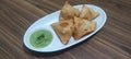 Yummy alloo samosa with green chutney Royalty Free Stock Photo