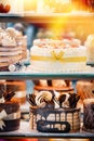yummy assortment baked pastry in bakery. Various Different Types Of Sweet Cakes In Pastry Shop Glass Display. Good Royalty Free Stock Photo