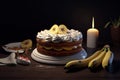 yummy banana cake with cream cheese and candle
