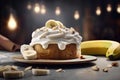 yummy banana cake with cream cheese with sliced banana