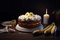 yummy banana cake with cream cheese with sliced banana