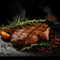 yummy beef grill steak on a table in a dark background 2