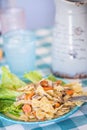 Yummy Bow Tie Pasta mixed with carrots and mushrooms in a creamy Royalty Free Stock Photo