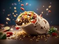 Delicious yummy burritos, breakfast lunch or dinner meal, with warm tortillas. Advertising photography