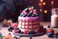 Yummy cake with berries. Generative ai Royalty Free Stock Photo