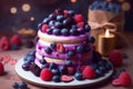 Yummy cake with berries. Generative ai