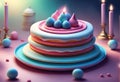 Yummy cake with candle on blur background Generative AI