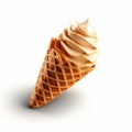 Yummy caramel ice cream in a waffle cone, isolated on a white background