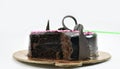 Yummy chocolate birthday cake, happy birthday, time to celebrate, isolated on white background Royalty Free Stock Photo