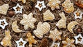 Yummy Christmas Cookies. Traditional Gingerbread Dessert. Top View. New Year Backdrop