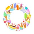 Yummy colorful ice cream hand drawn pattern ring shape.