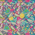 Yummy colorful sweet lollipop candy cane seamless pattern