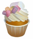 Yummy cupcake isolated on the white background, sweet dessert illustration