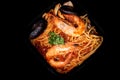 Yummy and delicious looking Spaghetti with seafood Royalty Free Stock Photo