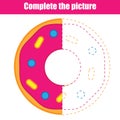 Yummy donut. complete picture by grid. educational children game. learning activity for toddlers