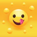 Yummy face with happy smile and tongue. Premium vector illustration.