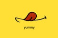 Yummy face smile delicious icon logo on yellow background.