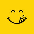 Yummy face smiley icon delicious with tongue lick mouth. tasty emoji with saliva drops. smile vector cartoon.Delicious food face e