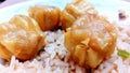 Yummy fried siomai with fried rice! Filipino foods. Royalty Free Stock Photo