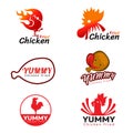 Yummy Fried chicken logo. Chicken Drumstick. vector set design