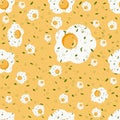 Yummy fried egg seamless pattern. Background for your design, fabric textile, wallpaper or wrapping paper