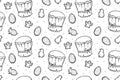 Easter cakes, eggs and angels seamless pattern