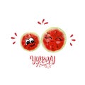 YUMMY lettering with Watermelon. Hand drawn typography slogan poster print