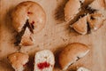 Yummy muffins with chocolate and berry filling on a cutting board Royalty Free Stock Photo