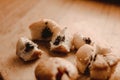 Yummy muffins with chocolate and berry filling on a cutting board Royalty Free Stock Photo